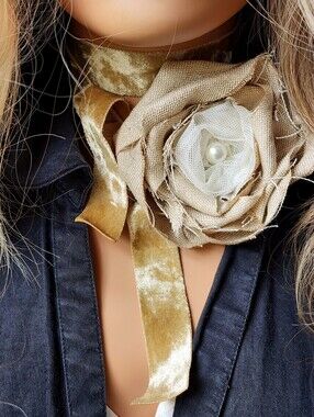 Romantic Jabot Edwardian White Pearl Camellia Flower/Cottage Rose Velvet Bowtie